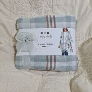 Three Dots Blue and White Plaid Cashmere Blend Wrap/Scarf